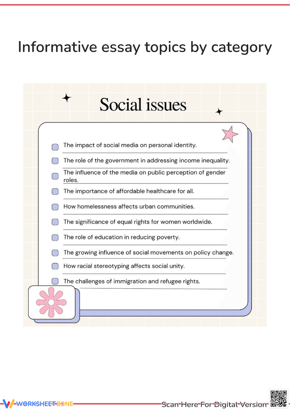 Social Issues Informative Essay Topics Worksheets - Page 1