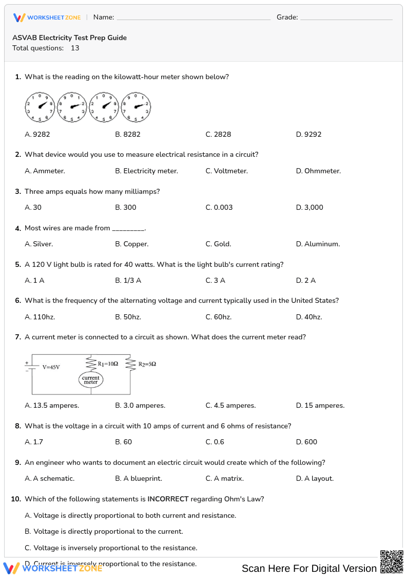 ASVAB Electricity Test Prep Guide