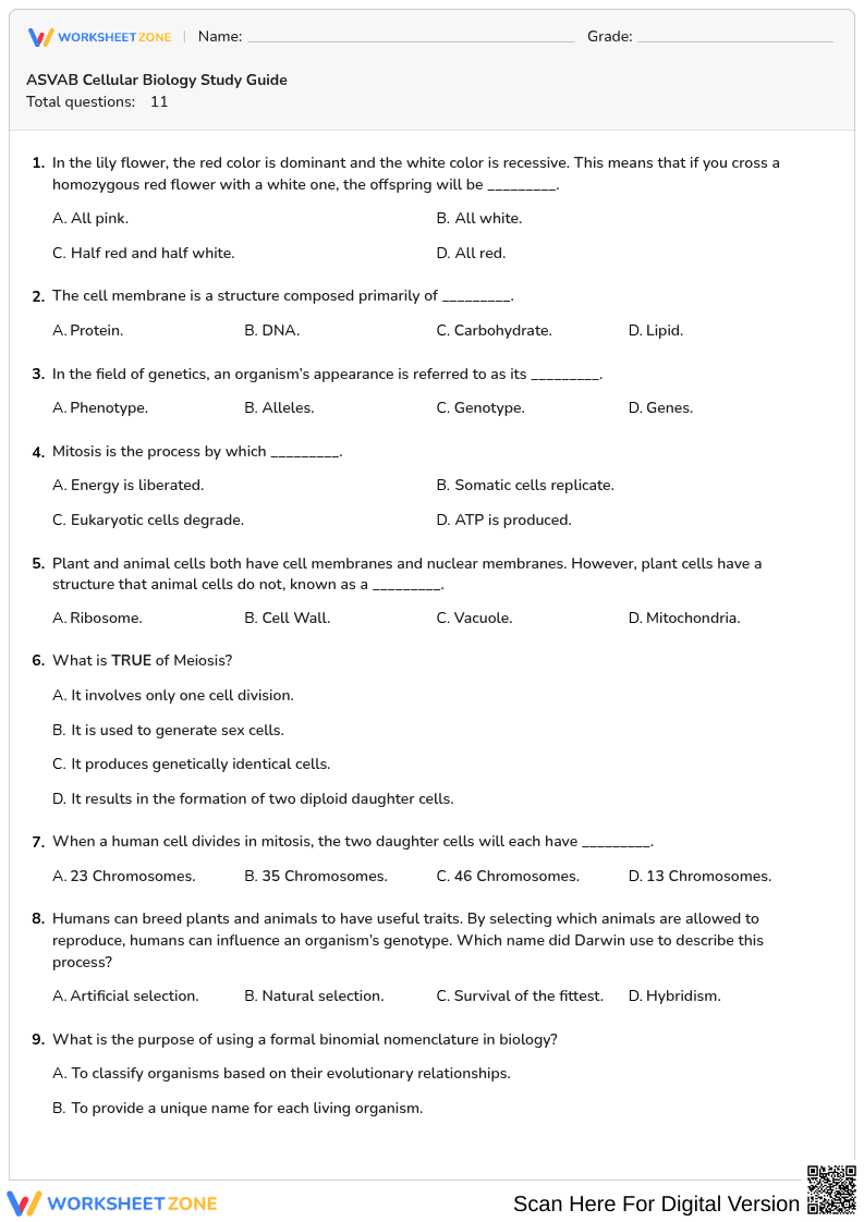 ASVAB Cellular Biology Study Guide