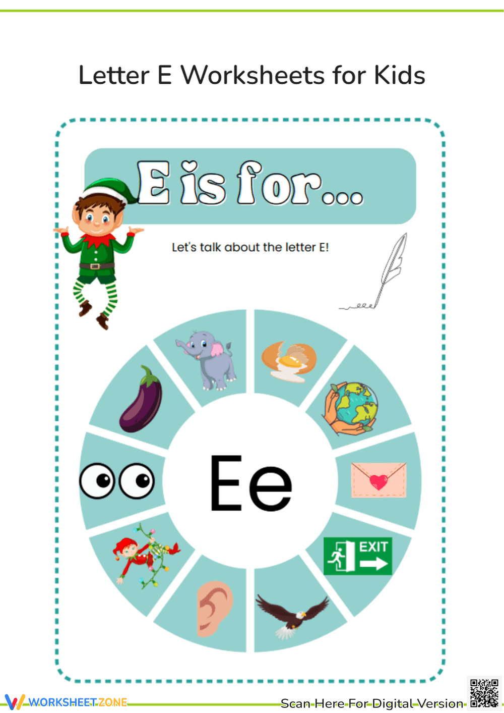 Letter E Worksheets for Kids - Page 1