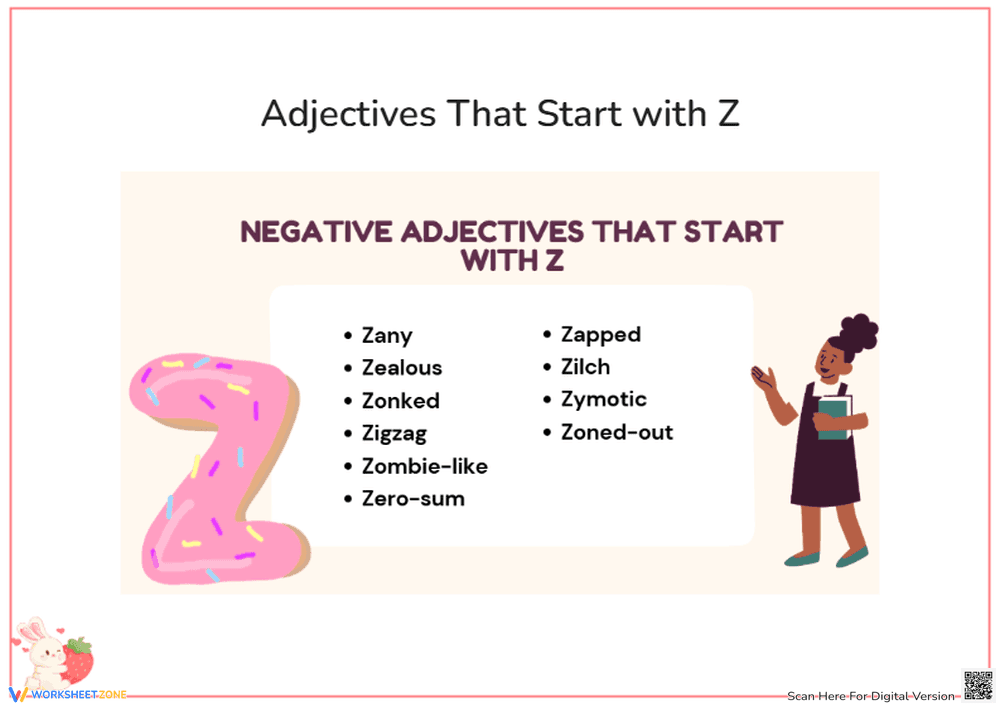 Negative Adjectives That Start with Z Worksheets - Page 1