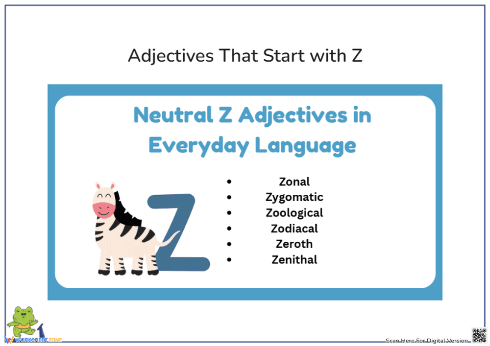 Neutral Adjectives That Start with Z Worksheet - Page 1