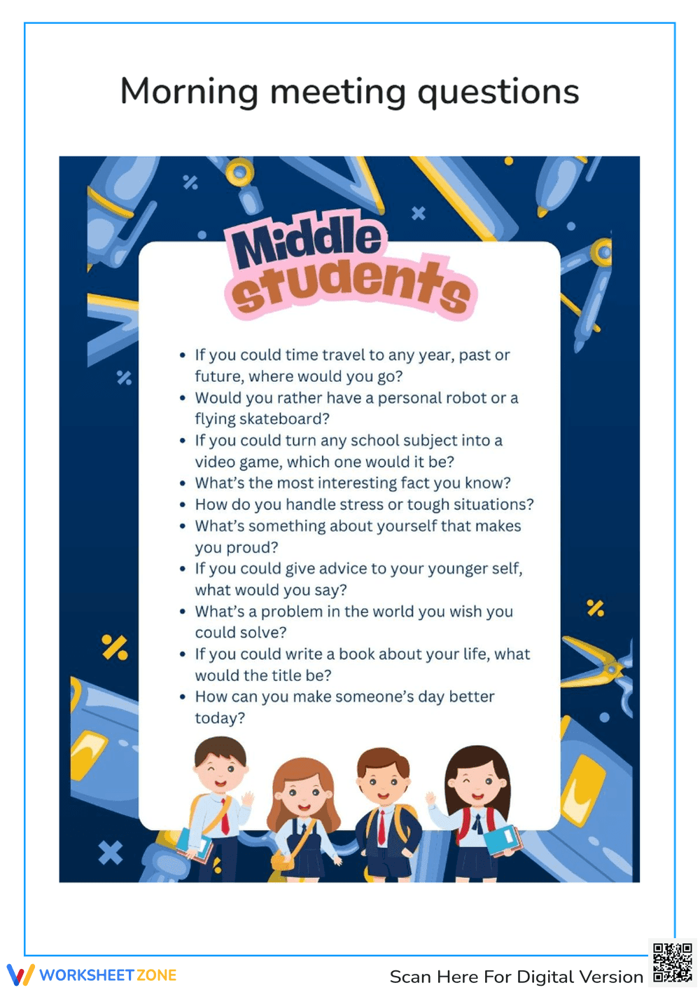 Morning meeting questions for middle students - Page 1