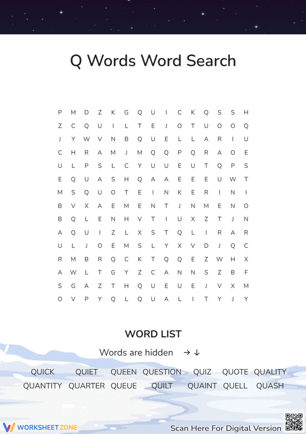 Q Words Word Search – Find Words That Start with Q - Page 1