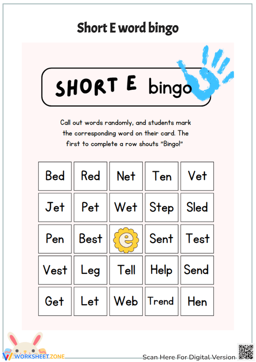 Short E Words Bingo – Phonics Fun Game - Page 1