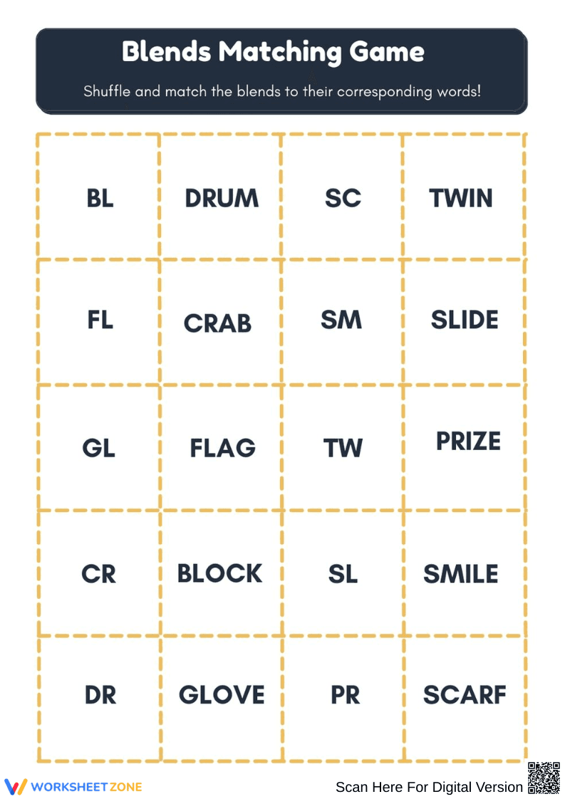 Consonant Blends Matching Game - Page 1