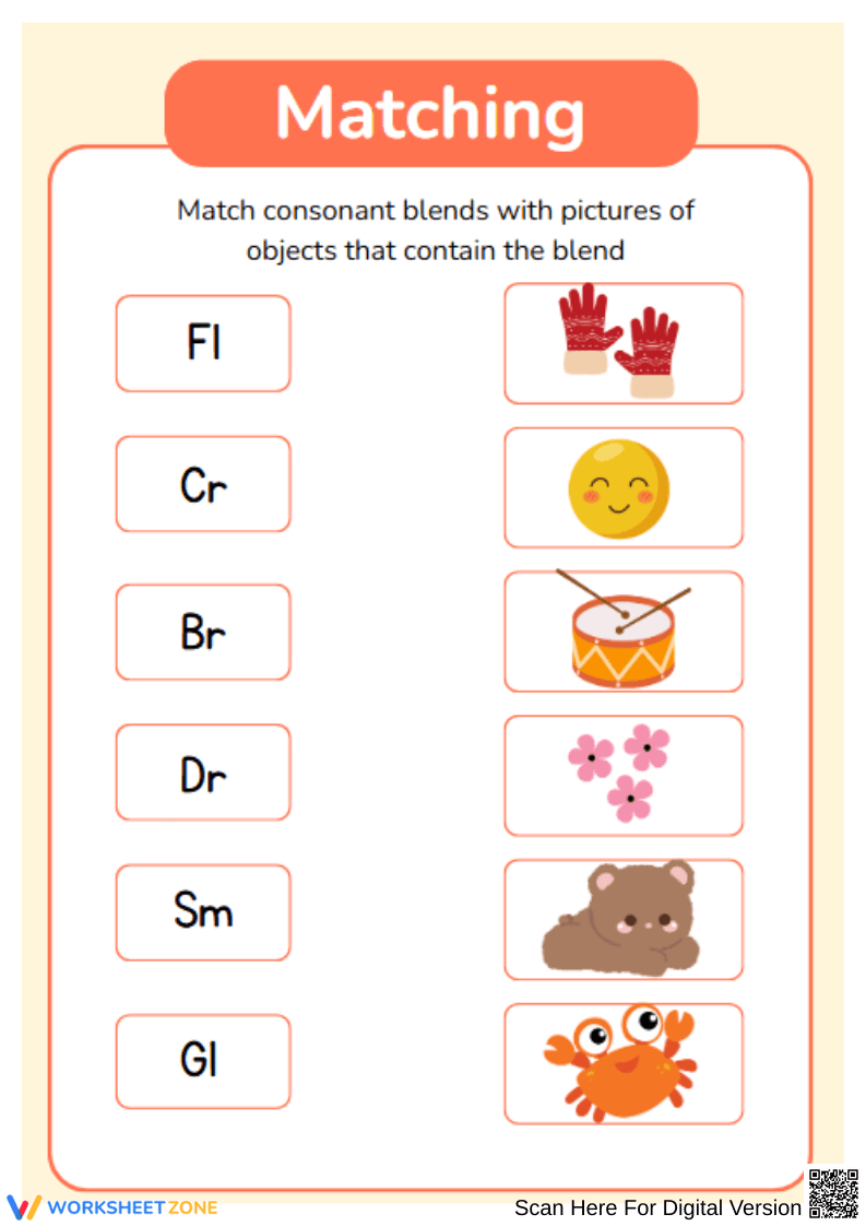 Consonant Blends Matching Game - Page 1
