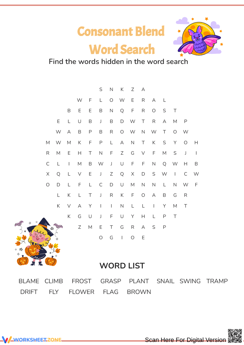 Consonant Blend Word Search - Page 1