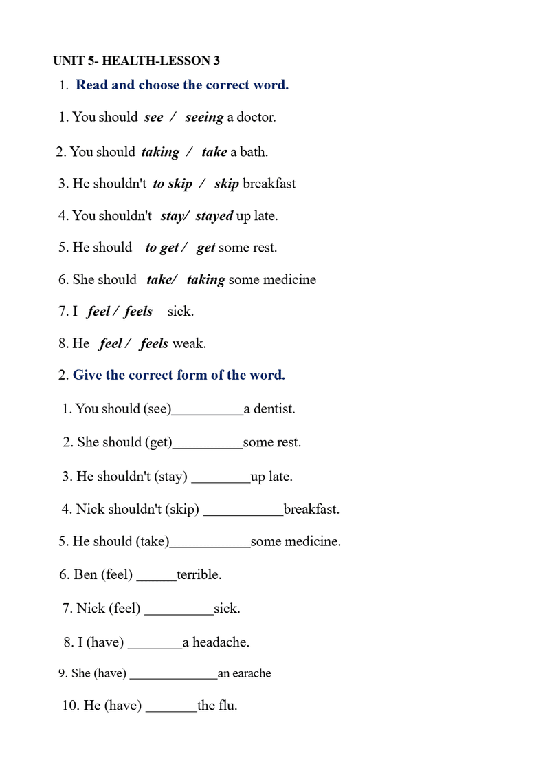 Unit 5- Health- Excercise- Lesson 3 - Page 1