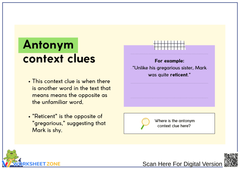 Antonym Context Clues Worksheets - Page 1