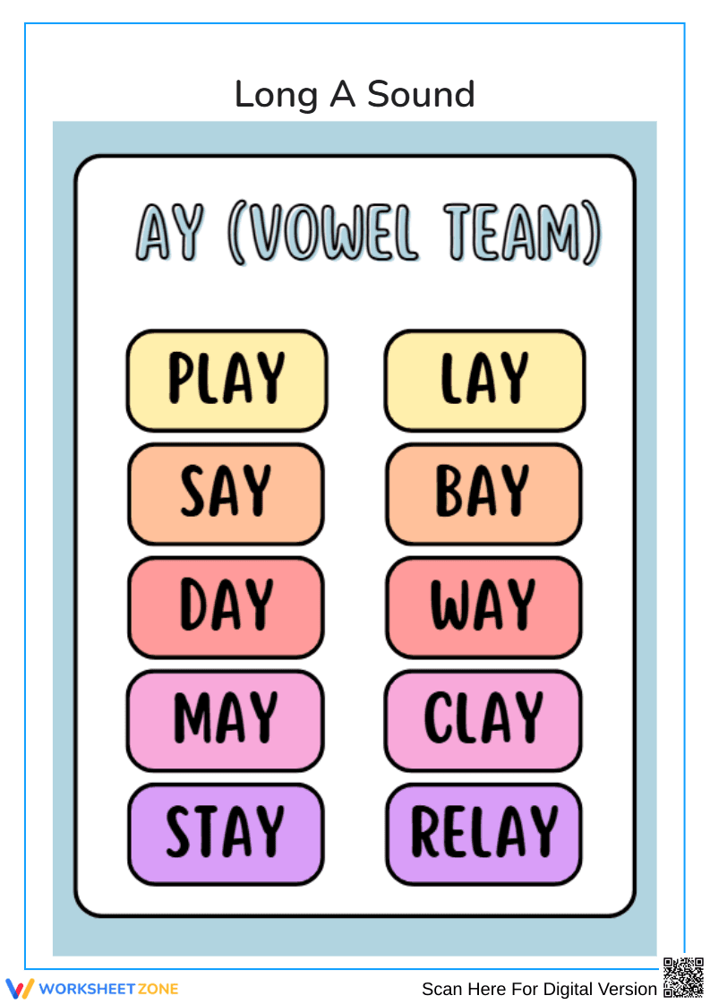 AY (Vowel Team) - Word Practice Worksheet - Page 1