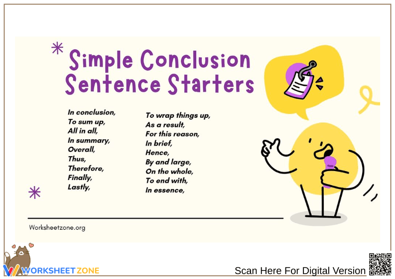 Simple Conclusion Sentence Starters for Writing - Page 1
