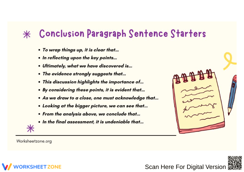 Conclusion Paragraph Sentence Starters Worksheet - Page 1