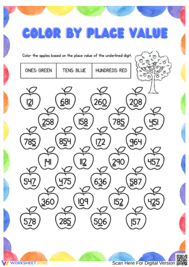 Color by Place Value Worksheet for Math Fun - Page 1