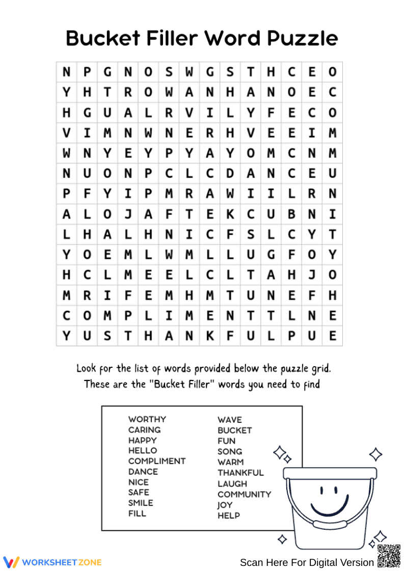 Bucket Filler Word Search Puzzle - Page 1