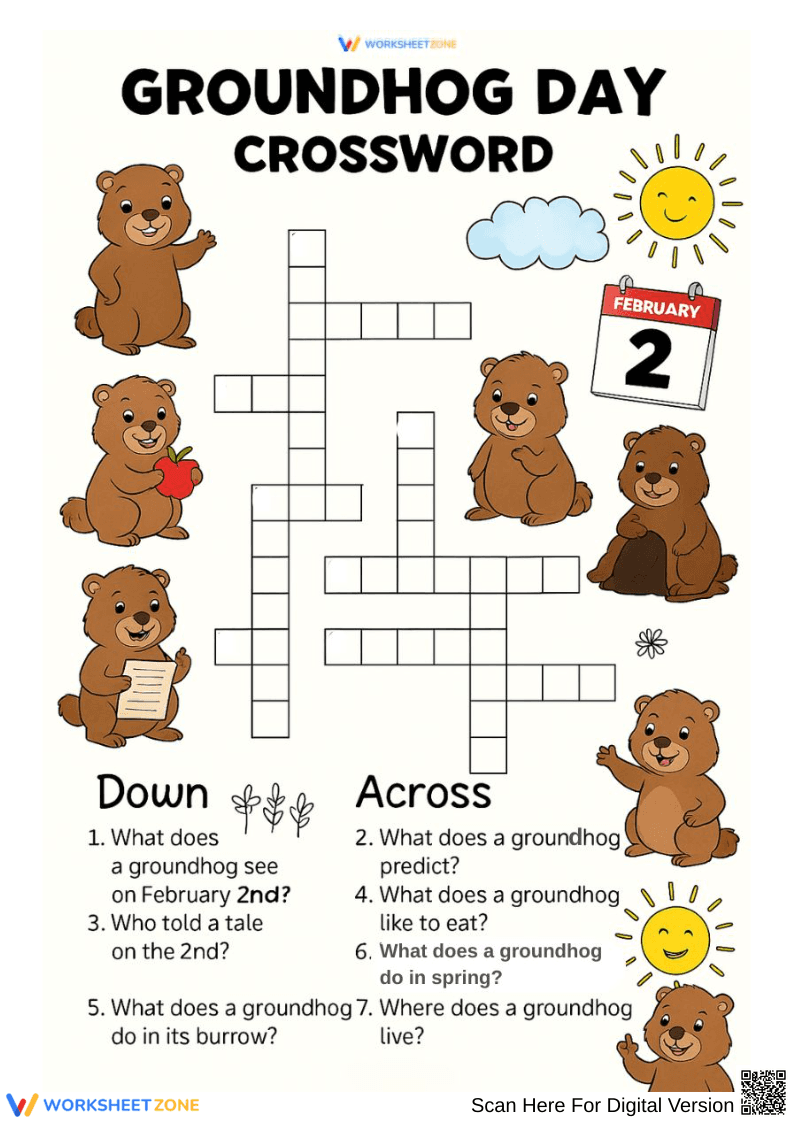 Groundhog Day Crossword Puzzle – Fun February 2nd Activity - Page 1