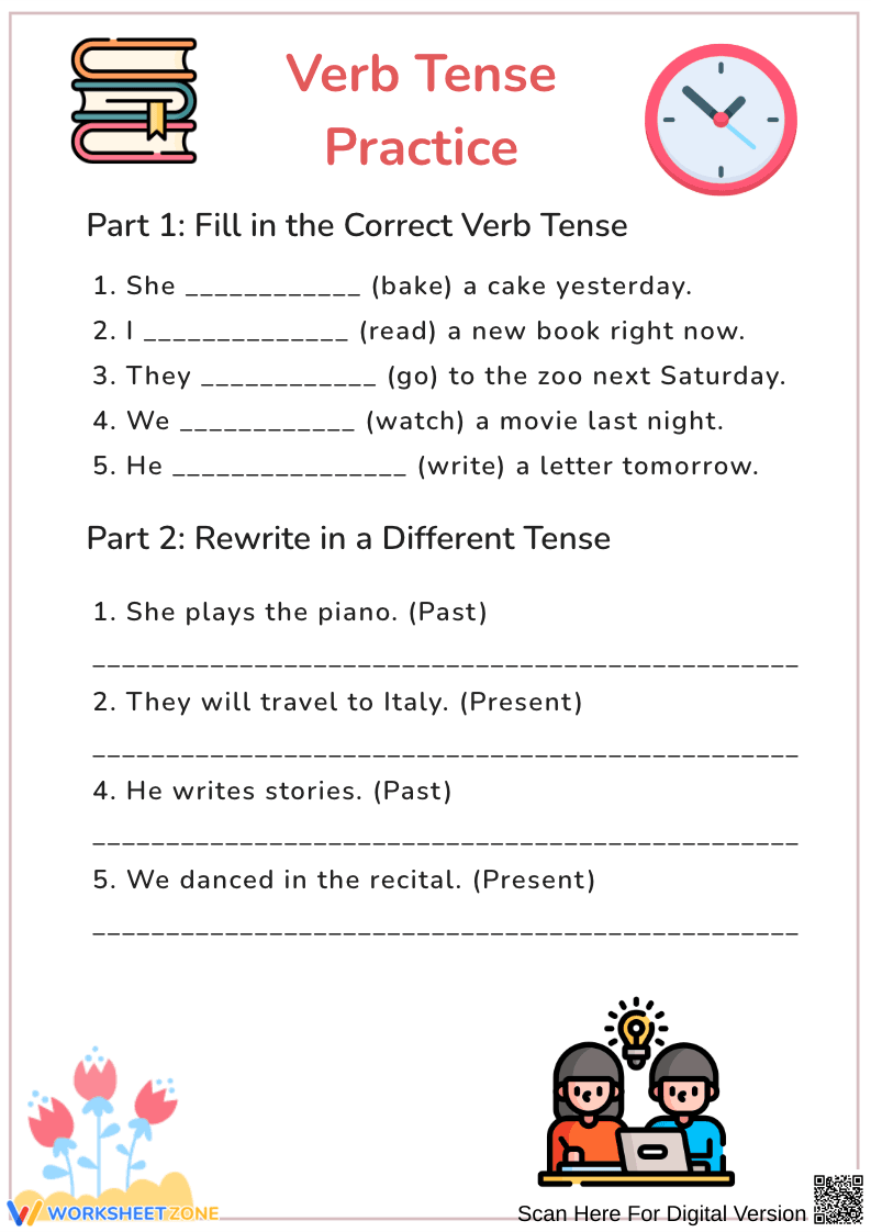 Verb Tense Practice Worksheet for Grades 2–4 - Page 1