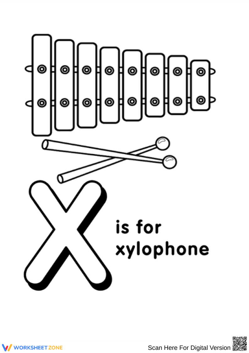 X is for Xylophone Coloring Page - Page 1