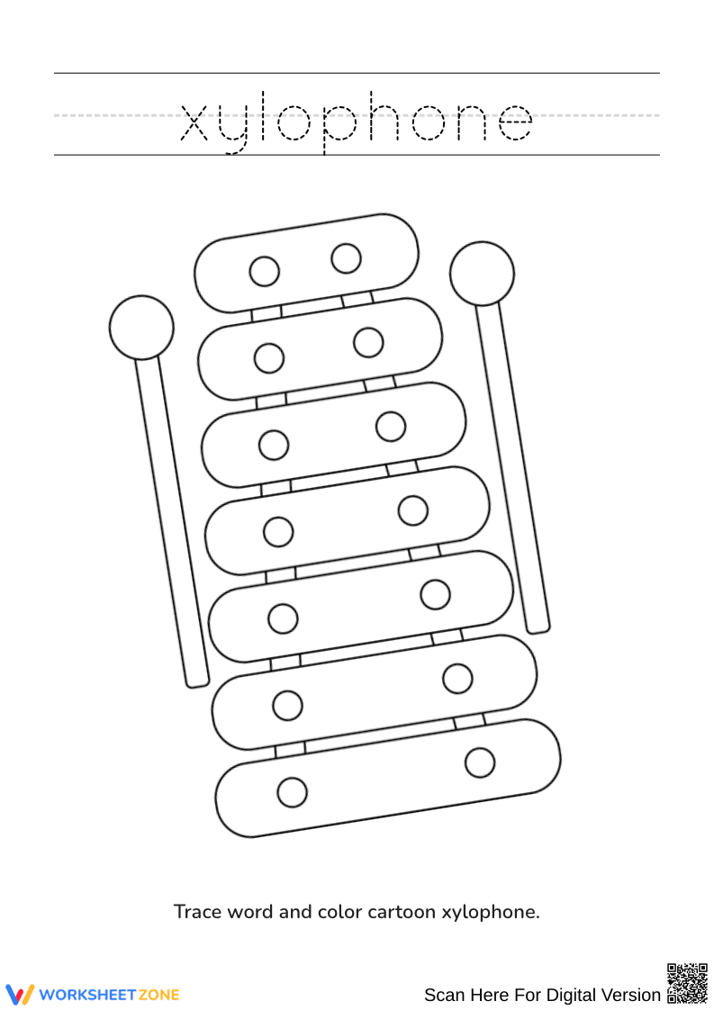 Xylophone Tracing and Coloring Page - Page 1
