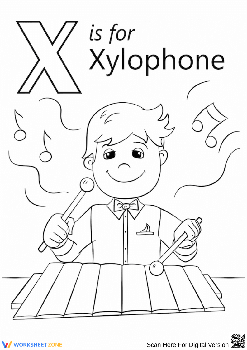 X is for Xylophone Coloring Page - Page 1