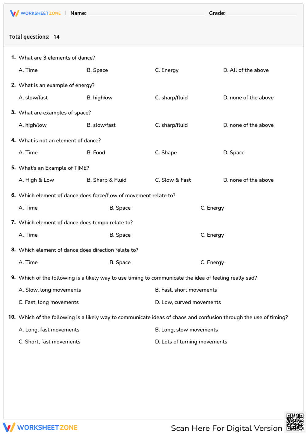 Dance Elements Quiz: Space, Time, Energy - Page 1