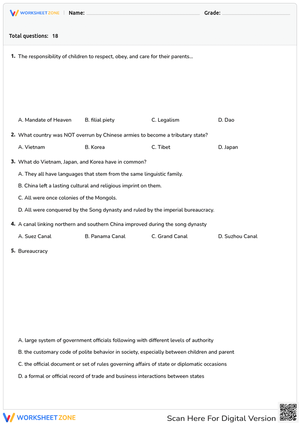 Chinese Dynasties & Confucianism Quiz - Page 1