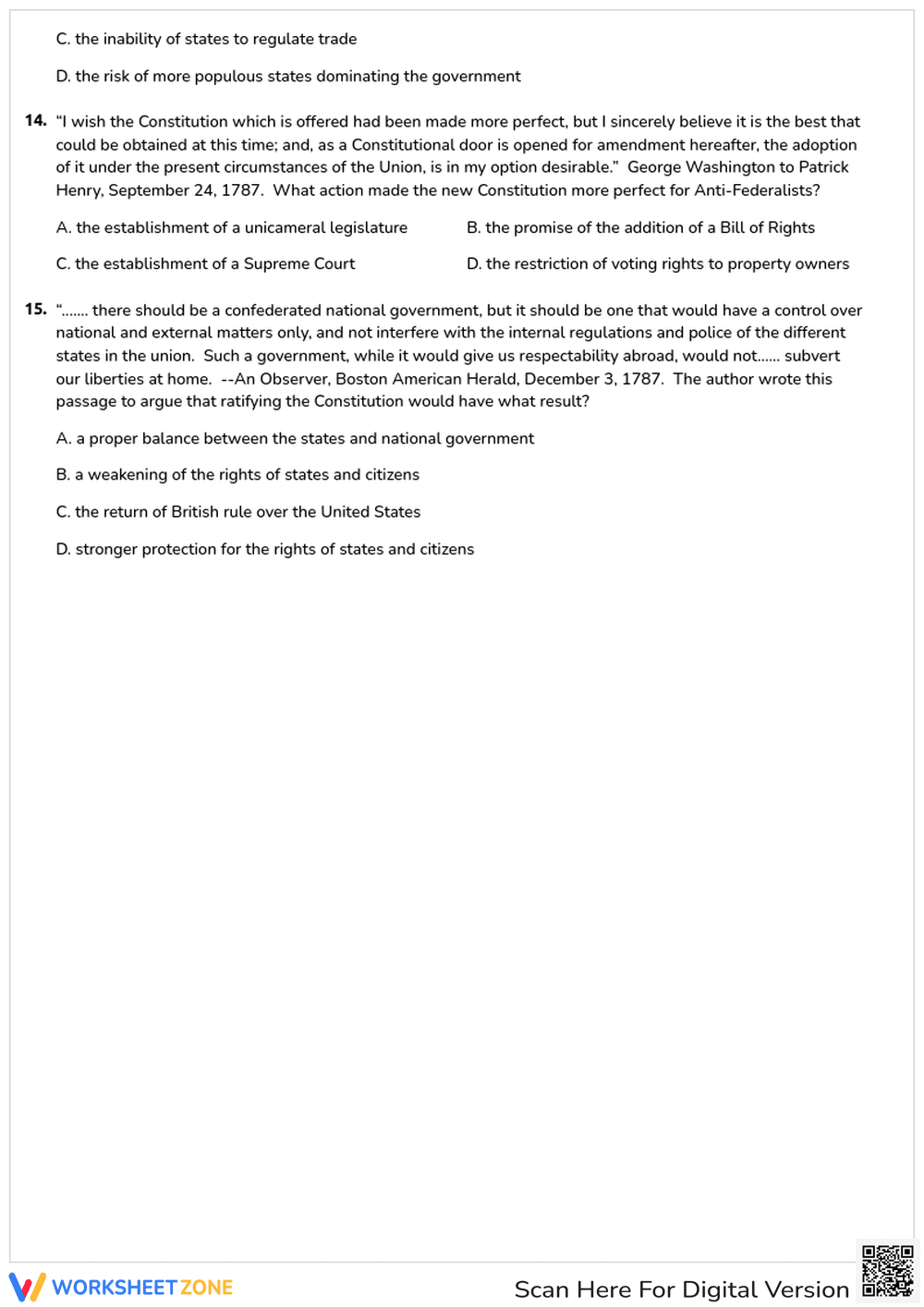 U.S. Constitution Principles and Powers Quiz - Page 3