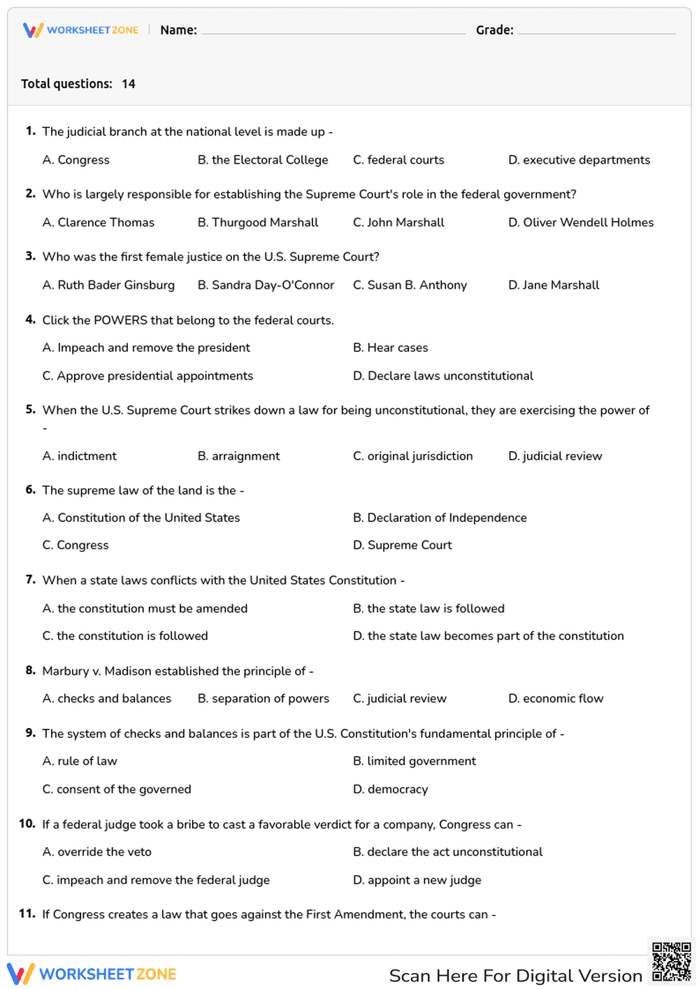 Judicial Branch Quiz: Courts and Constitution - Page 1