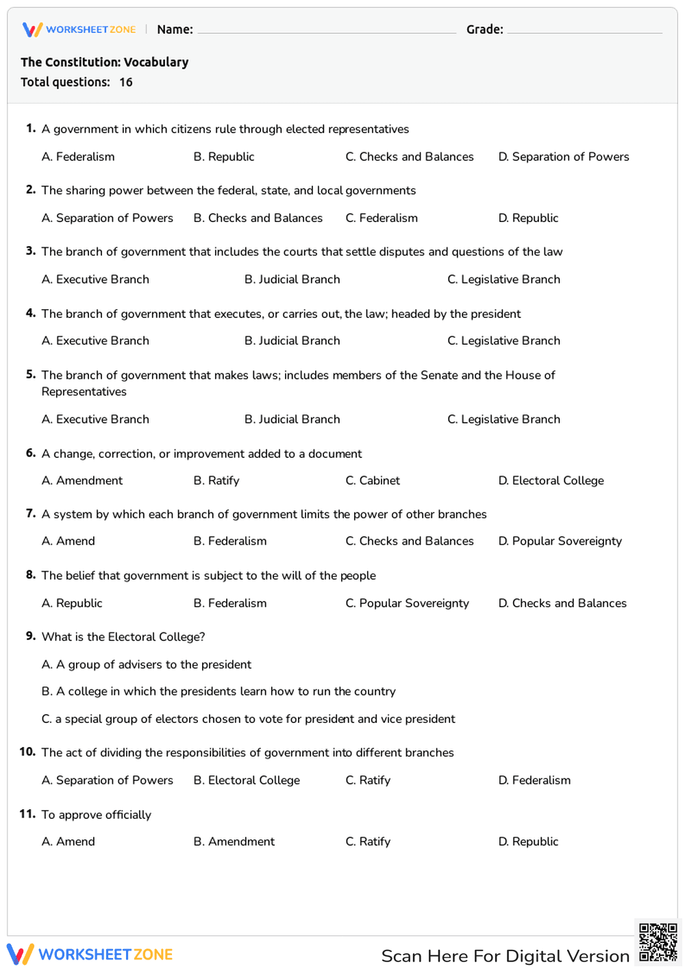 The Constitution: Vocabulary - Page 1