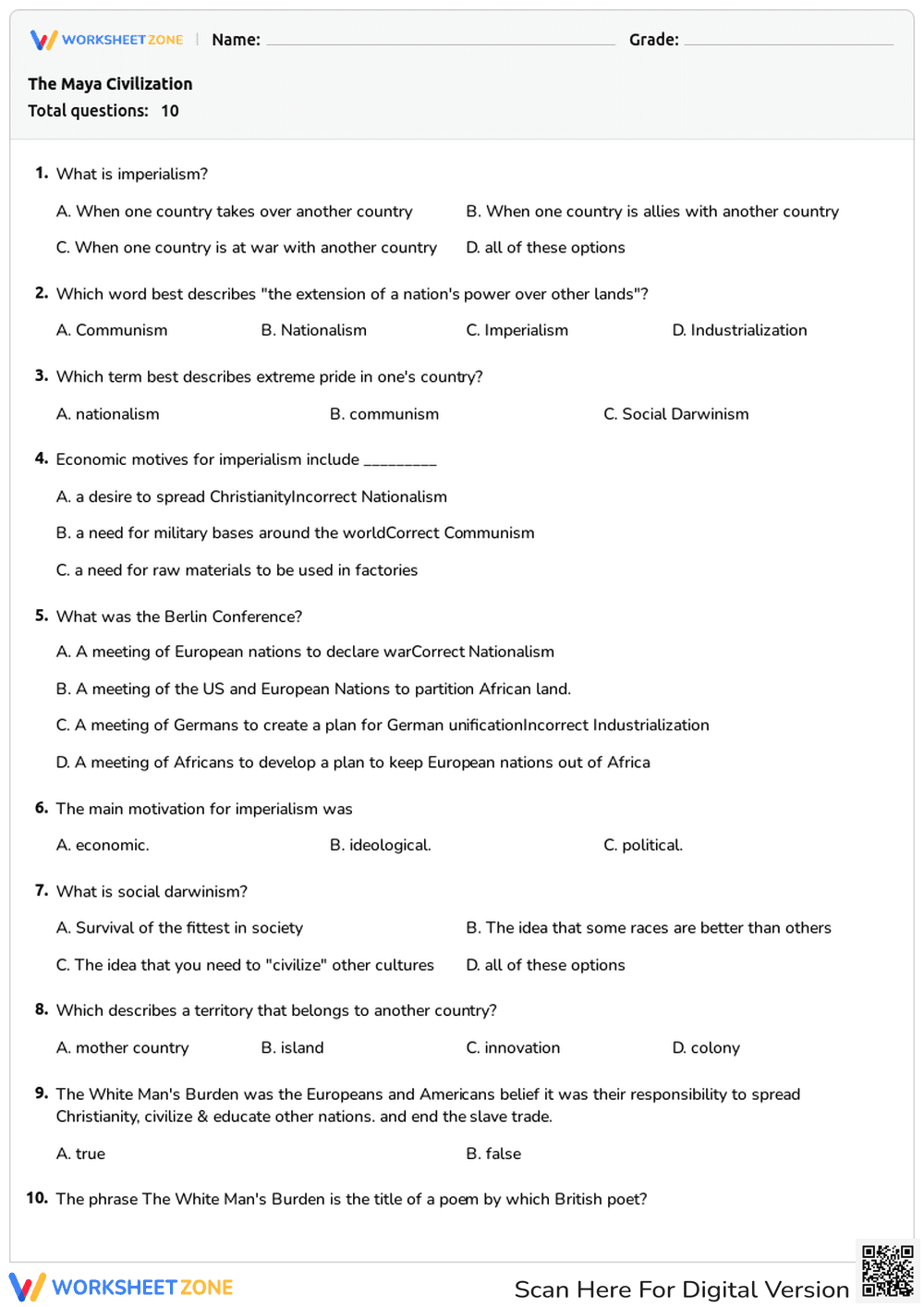 Imperialism Quiz - Page 1