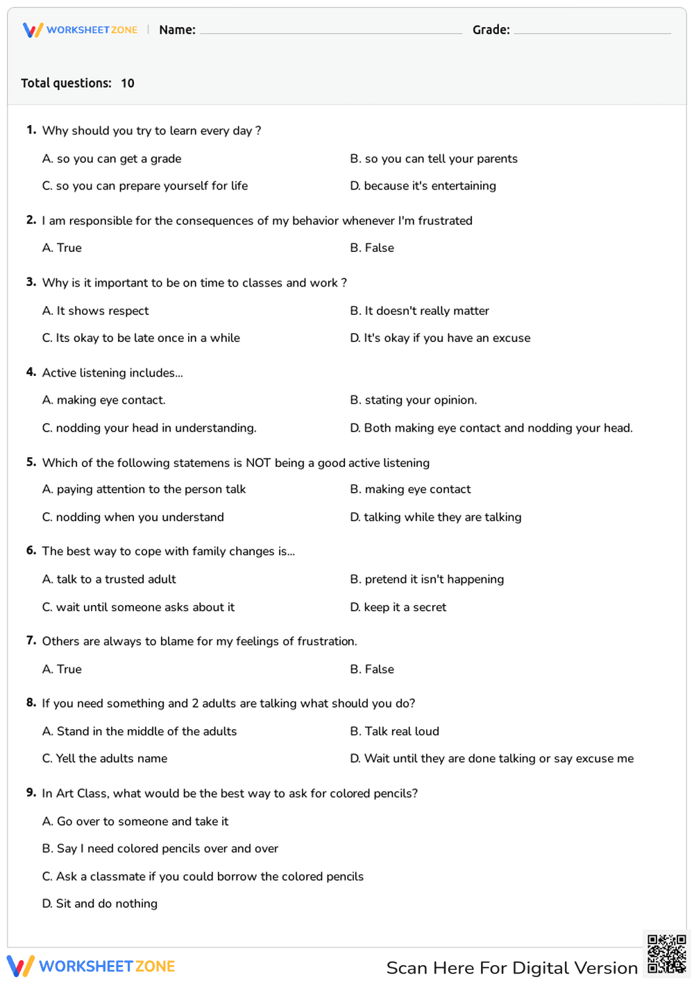 Good Learning Habits Quiz - Page 1