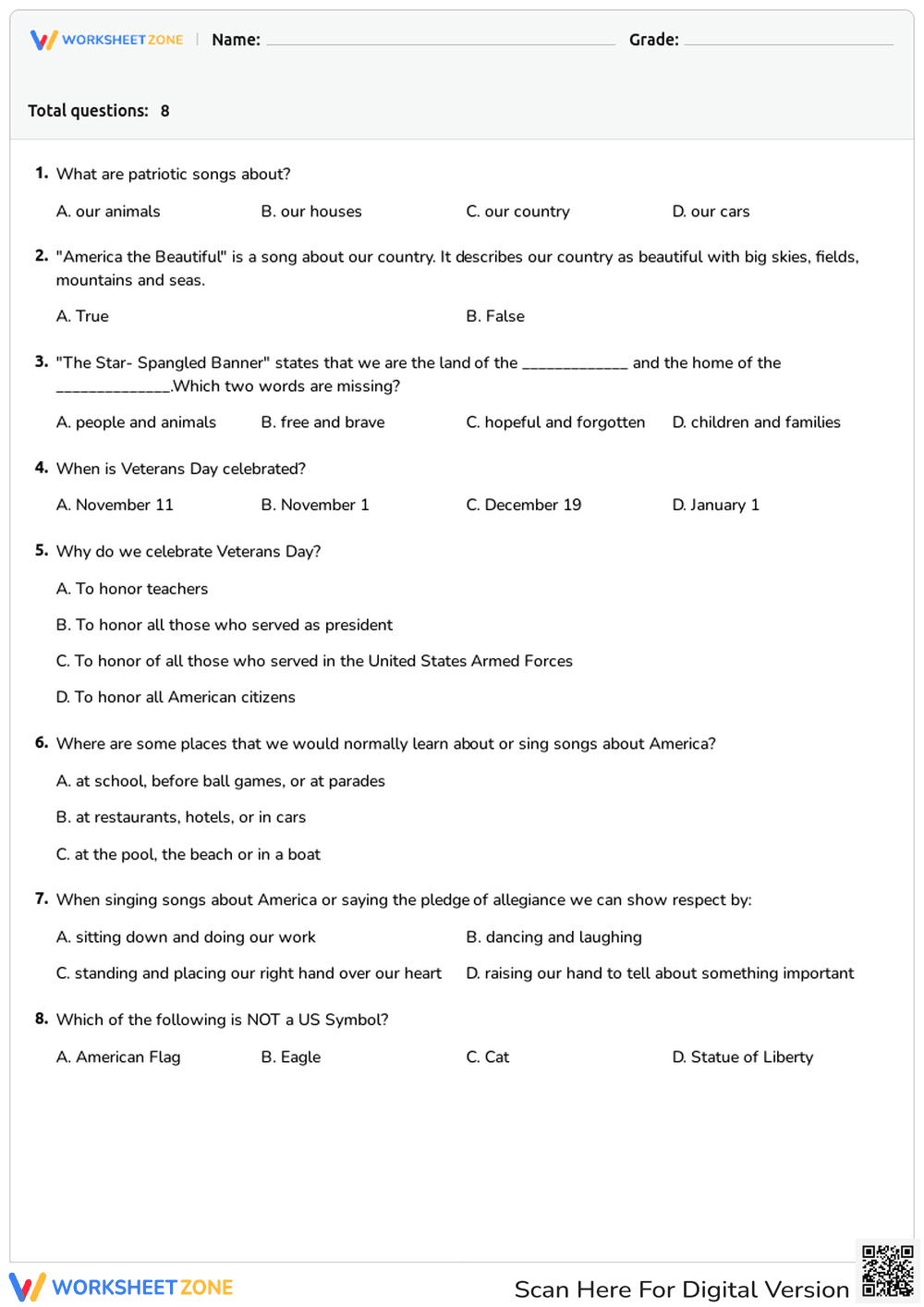 Patriotic Songs Quiz - Page 1