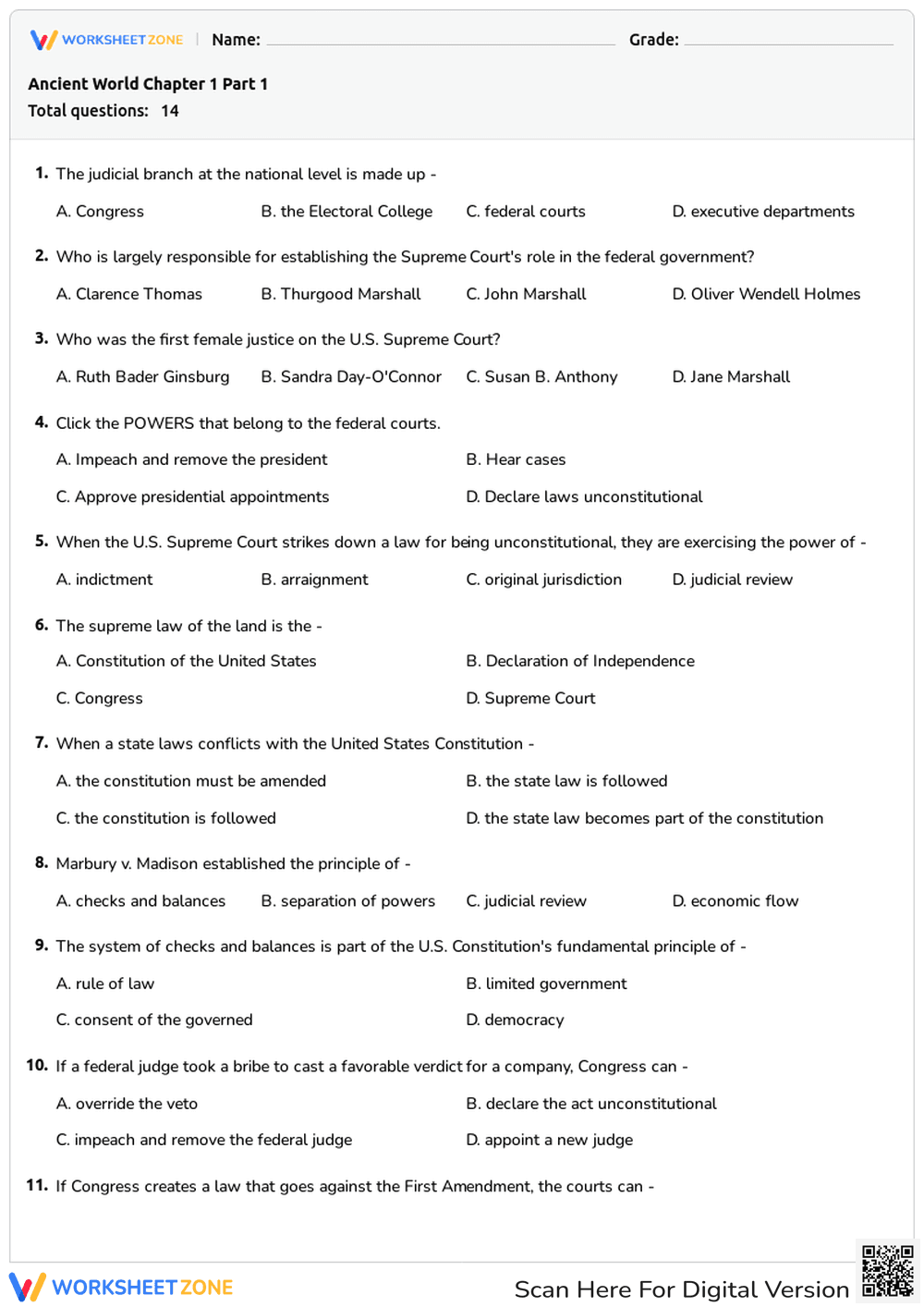 U.S. Judicial Branch Quiz - Page 1