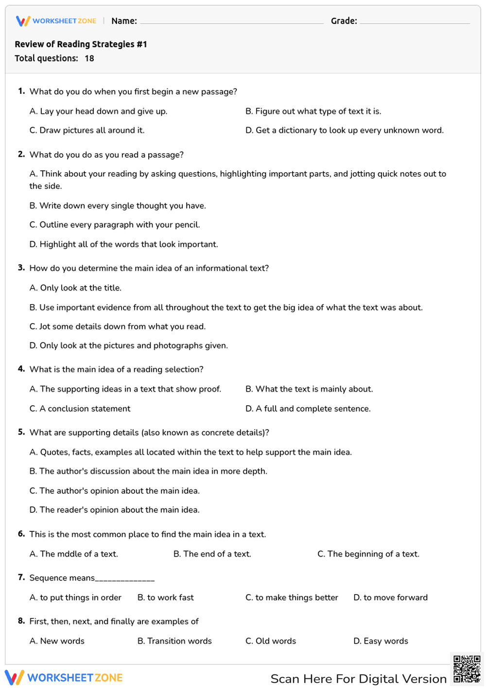 Review of Reading Strategies: Comprehension and Analysis - Page 1