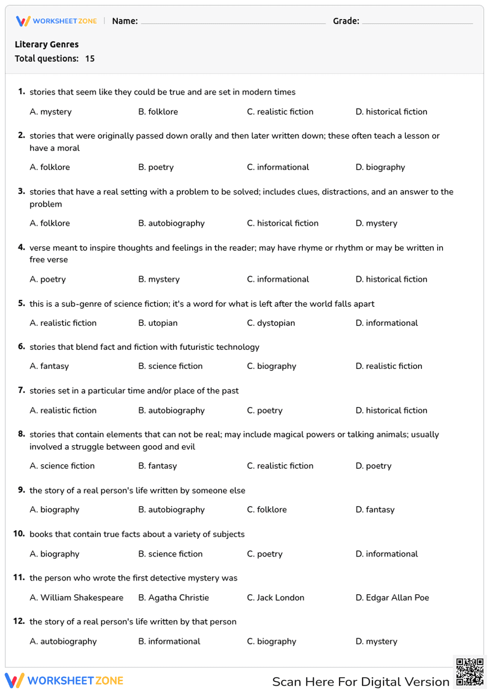 Literary Genres Quiz: Exploring Types of Literature - Page 1