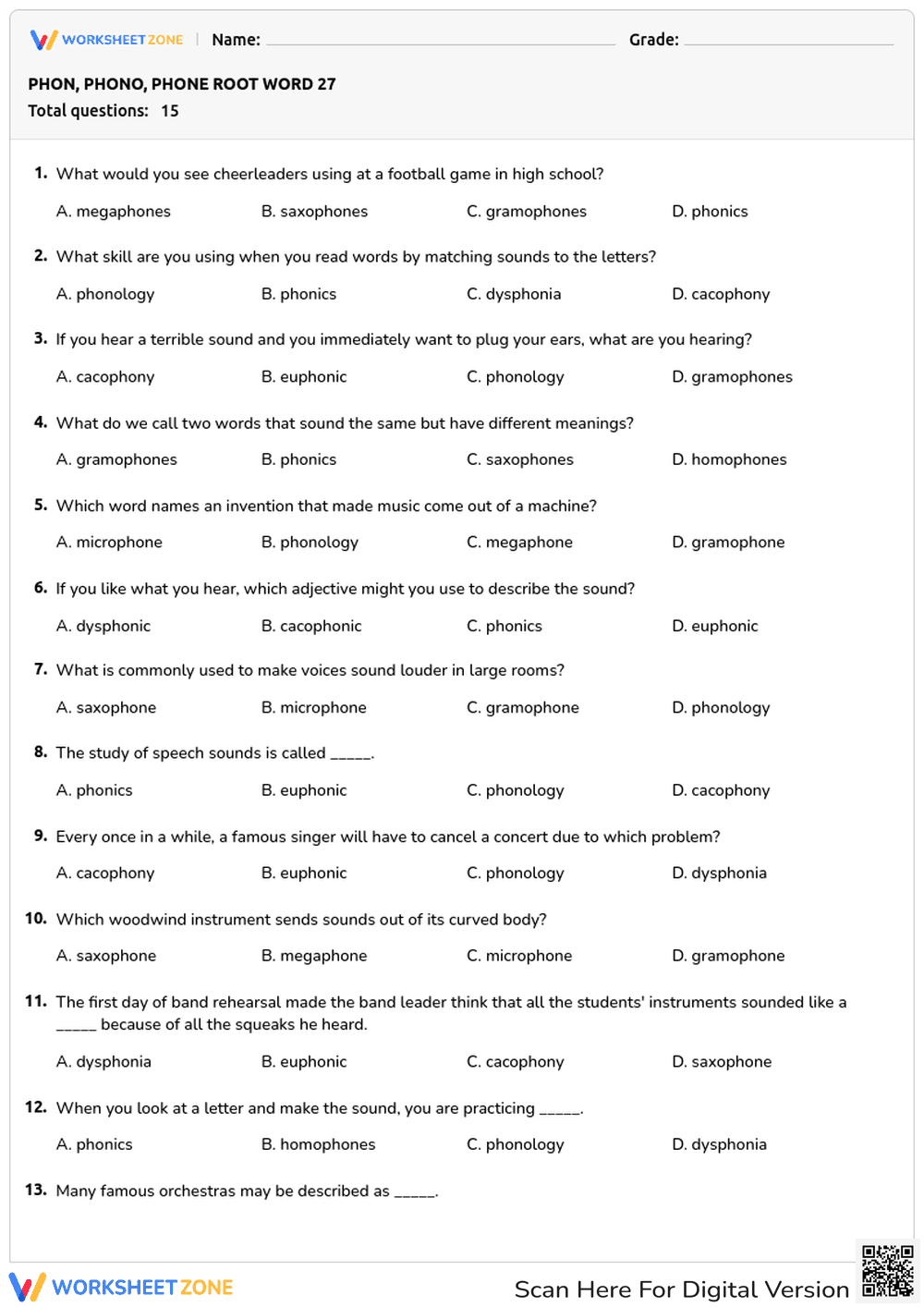 Phonetics and Sounds: Exploring 'Phon', 'Phono', 'Phone' Roots - Page 1