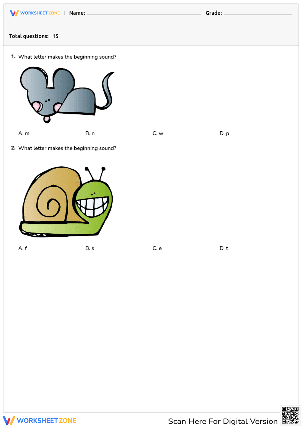 Beginning Sounds Quiz - Page 1