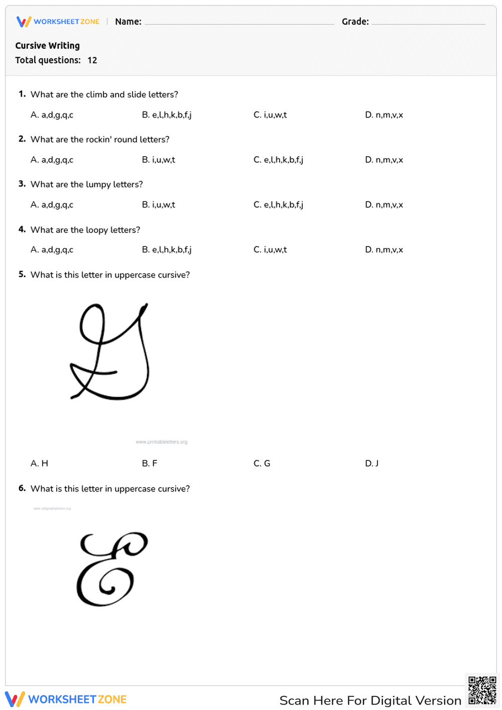 Mastering Cursive: Letter Forms and Word Recognition - Page 1