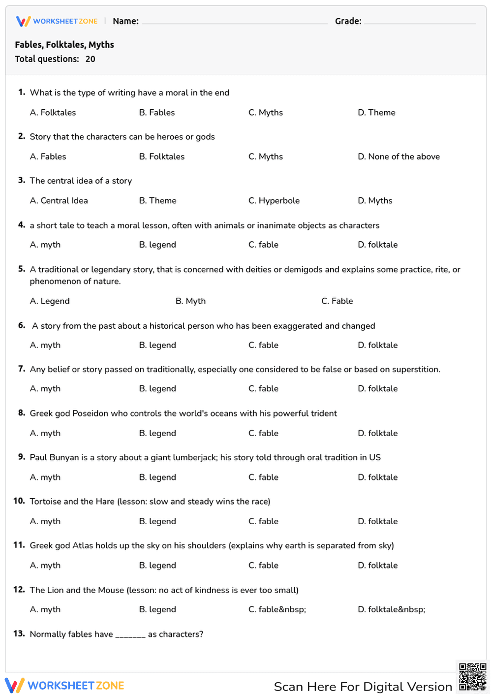 Legends, Fables, and Myths Quiz - Page 1