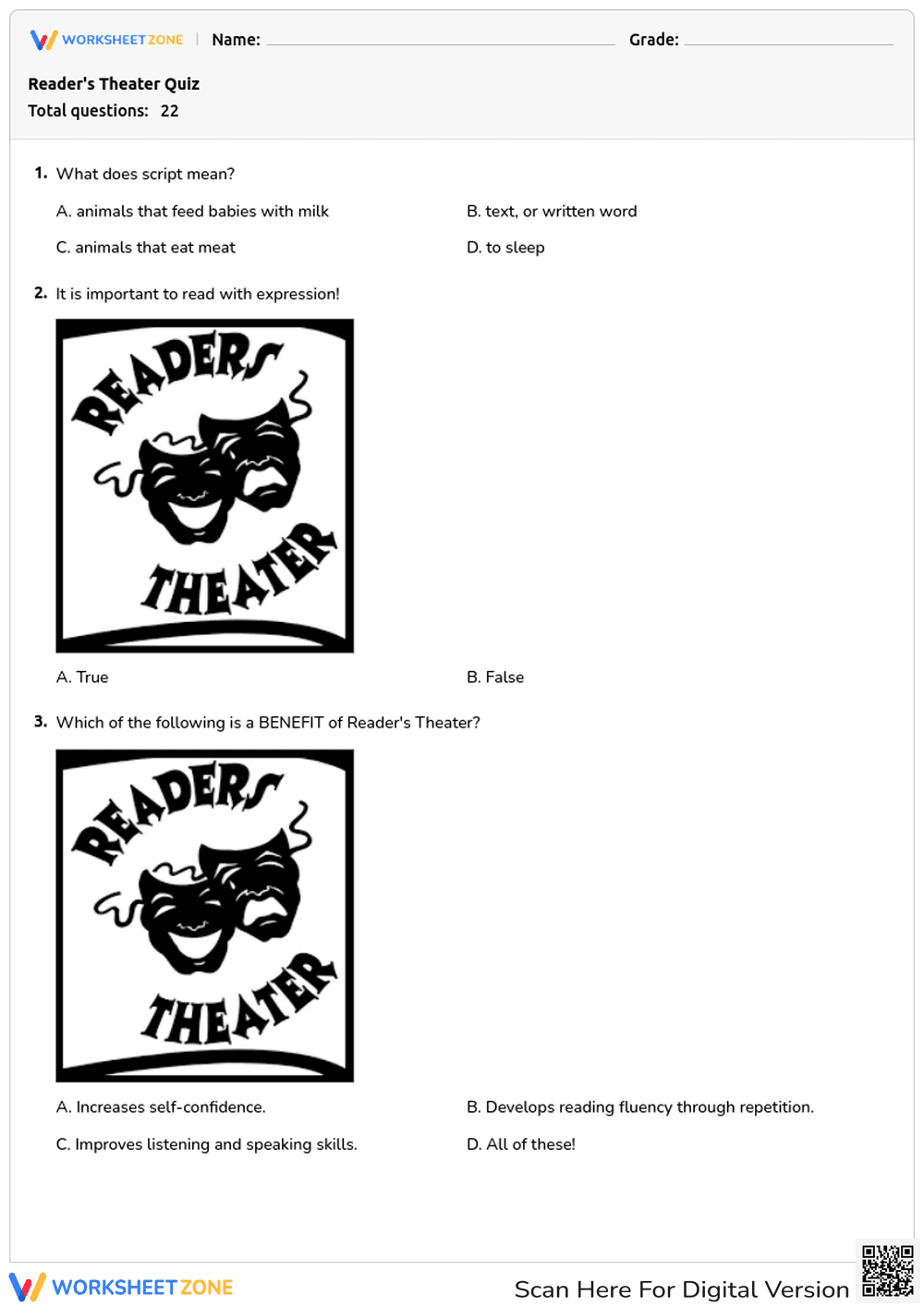 Reader's Theater Quiz - Page 1