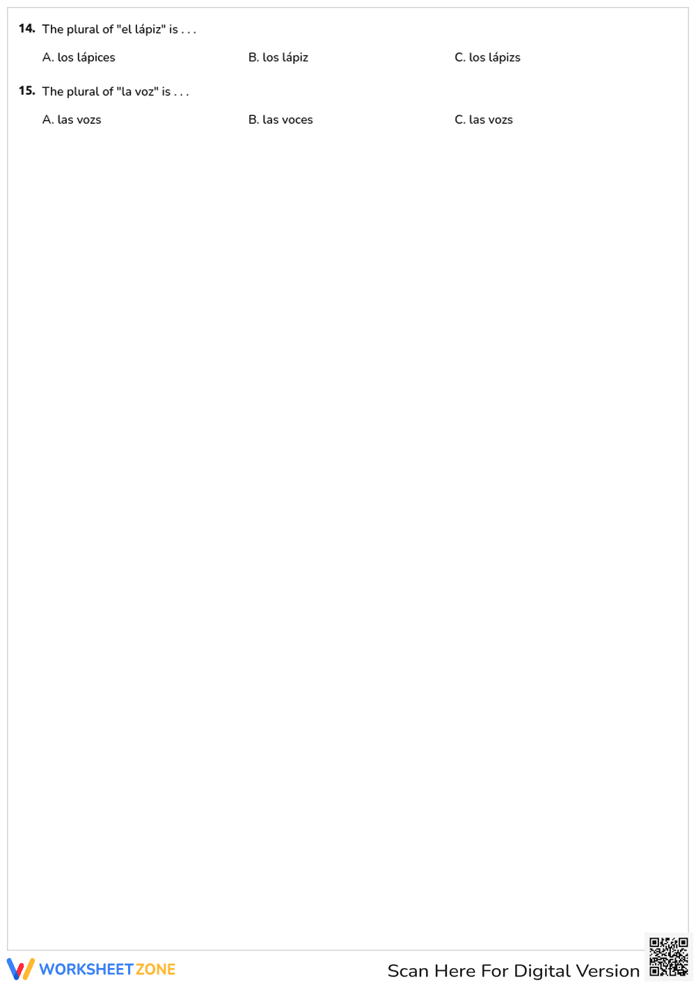 Forming Plural Nouns in Spanish - Page 2