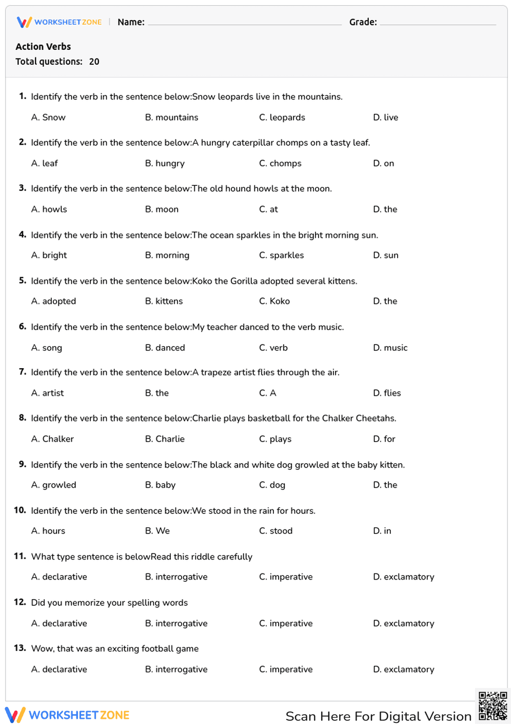 Action Verbs - Page 1