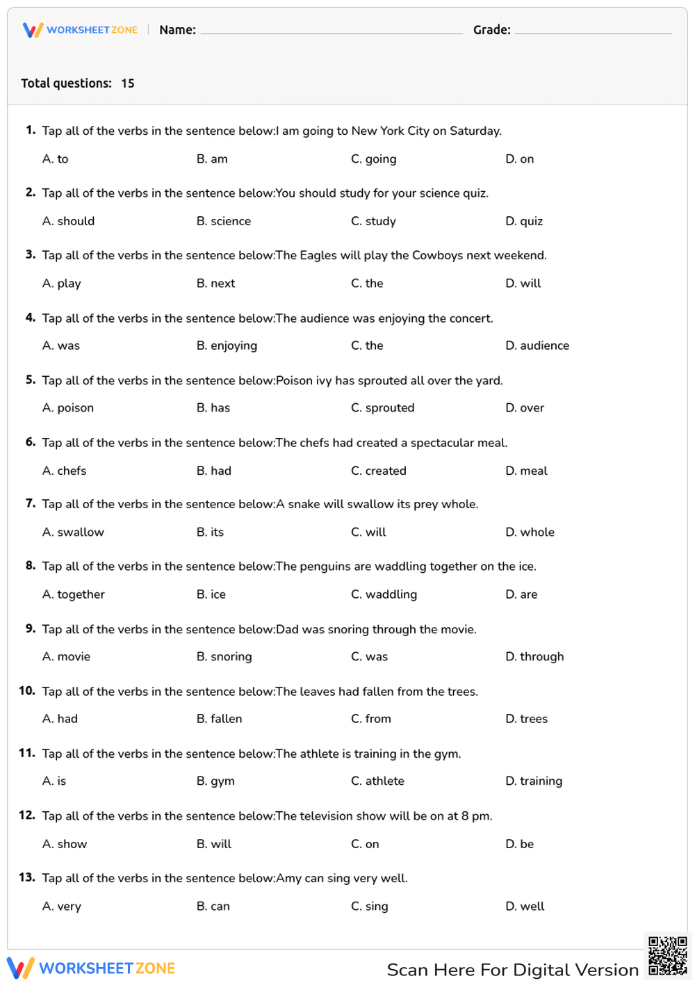 Verb Phrases with Helping Verbs - Page 1