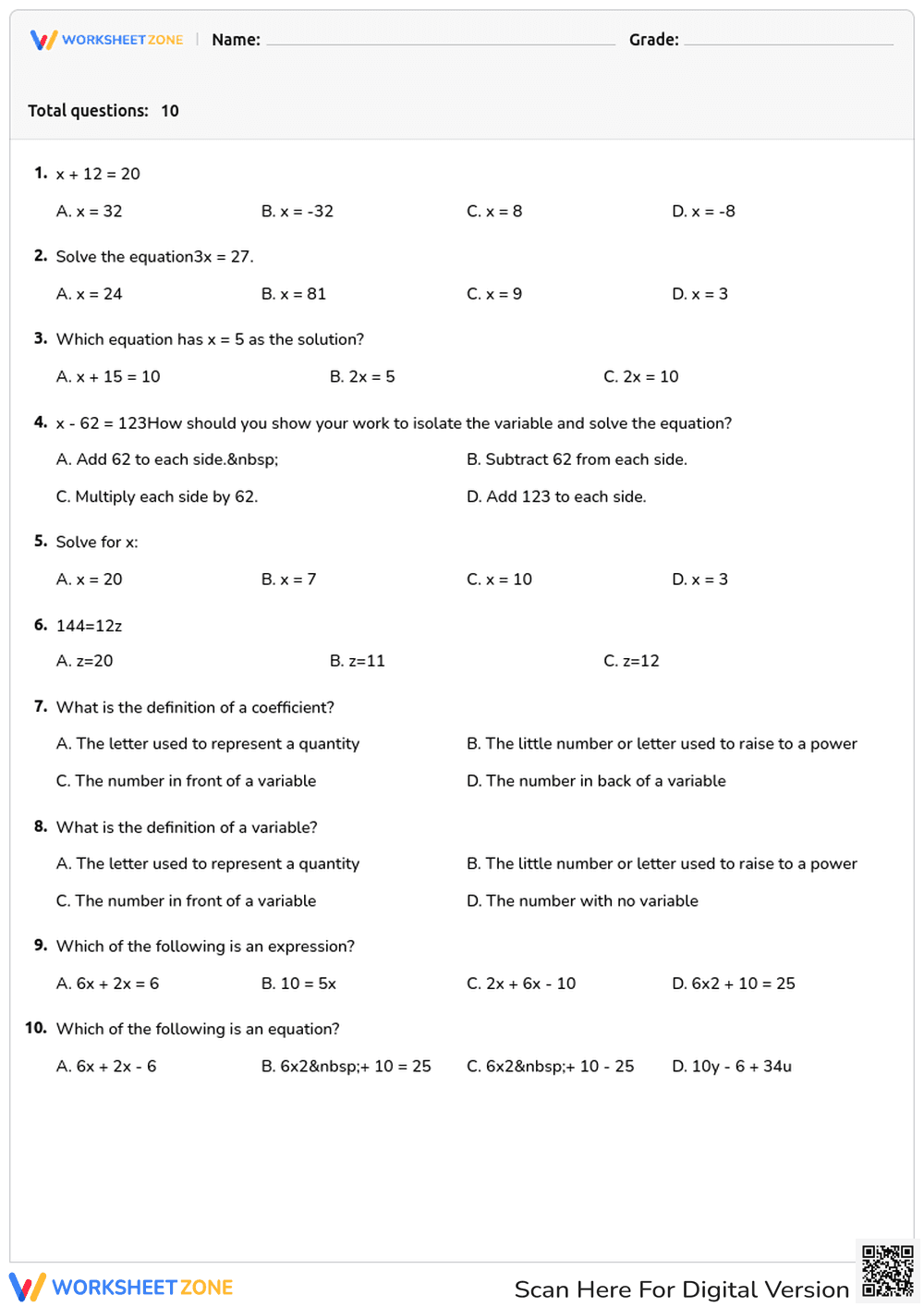 LINEAR EQUATIONS - Page 1