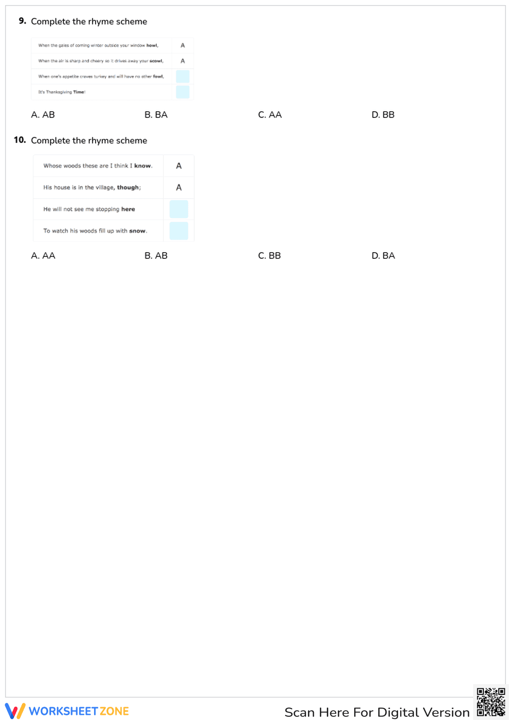 Poetry Rhyme Scheme Quiz: Identify Patterns in Poems - Page 2