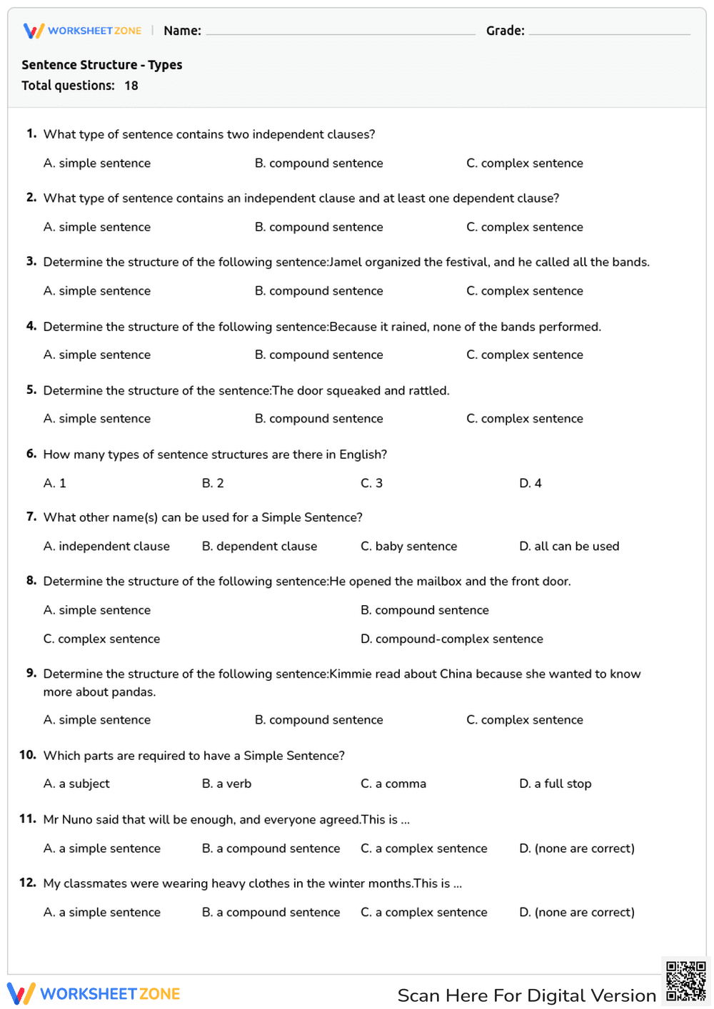 Sentence Structure - Types - Page 1