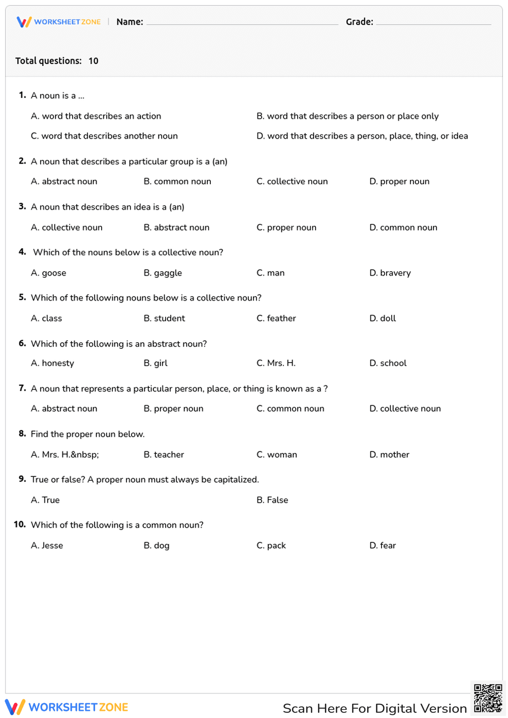 Types of Nouns Quiz: Common, Proper and Collective - Page 1