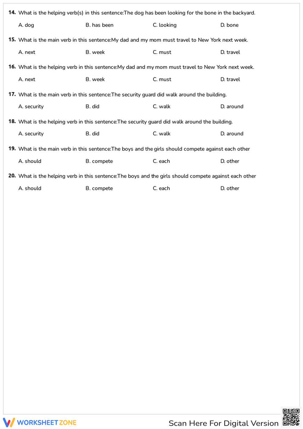 Helping Verbs Quiz for Kids - Page 2