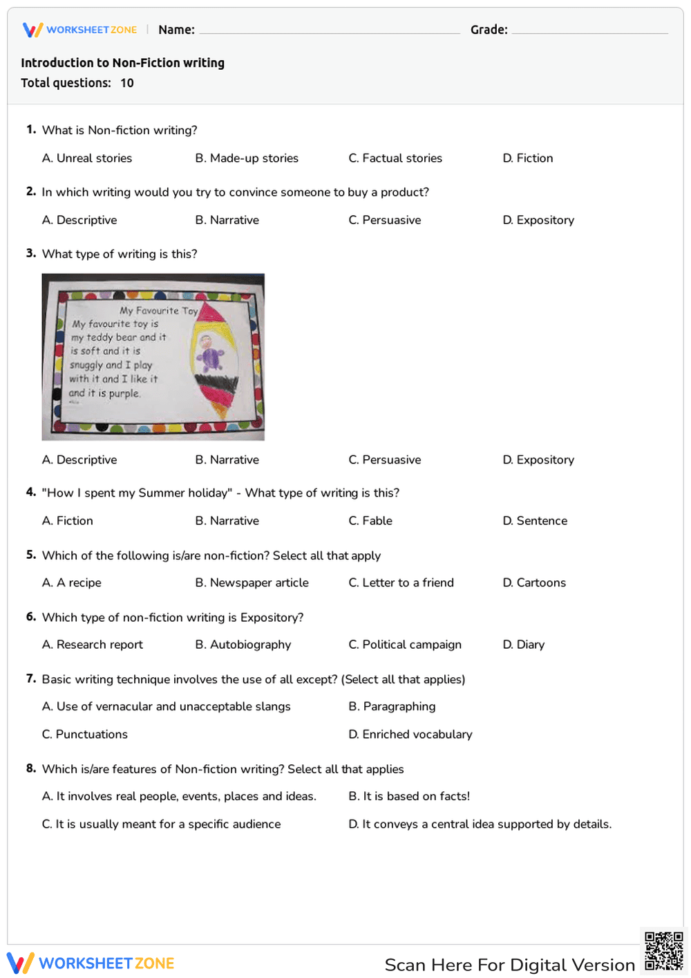 Introduction to Non-Fiction Writing Quiz: Facts and Knowledge - Page 1