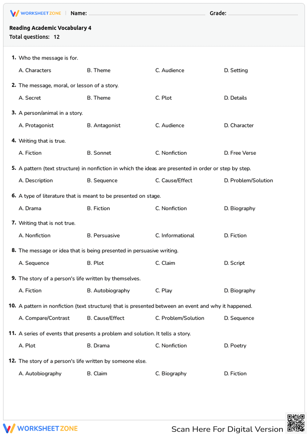 Reading Academic Vocabulary Quiz: Enhance Your Skills - Page 1